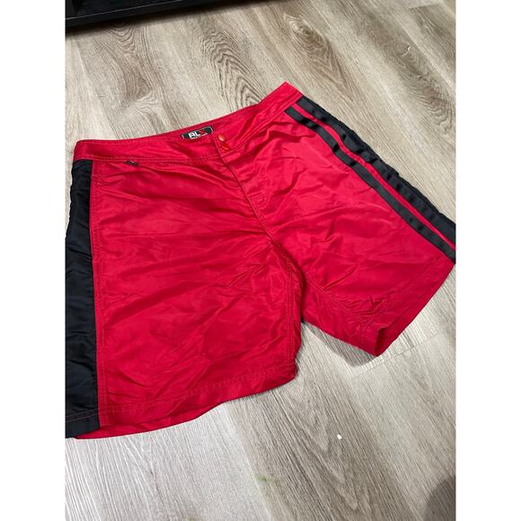 Vintage RLX Polo Sport Men’s 34 Red Nylon Swim‎ Trunks Black Stripe Y2K Shorts - Picture 5 of 14